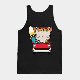 Funny Tabby Cat driving a car Tank Top